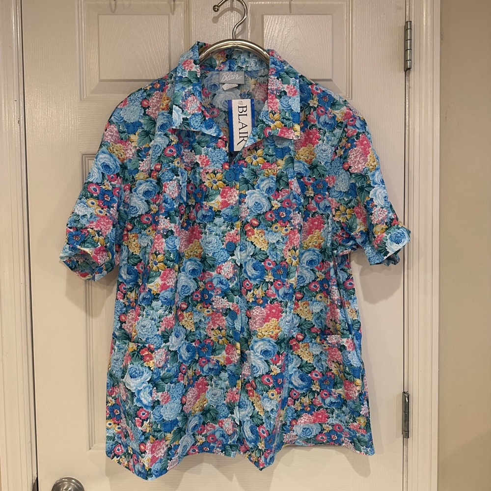 Blair Womens 3XL Floral Button Down Shirt Short Sleeve Multi Color BSMKS0P NWT